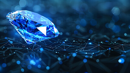 A diamond is on a blue surface with a lot of dots. The diamond is surrounded by a network of dots, which gives the impression of a digital image