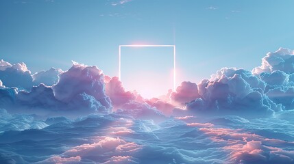 Canvas Print - Digital Clean background, clouds, a regular hexagon frame standing inside the clouds, minimalist