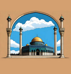 Wall Mural - Dome of the Rock with a large Palestine flag waving , Dome of the rock Jerusalem Palestine Gaza isolated vector image