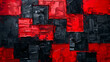 A painting of red and black squares with a black and red background. The squares are all different sizes and are all red