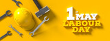 Fototapeta Przestrzenne - Labour day background design with wrenches isolated on yellow background. 1st May Labour day background. 3D illustration