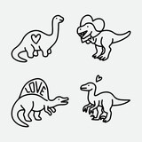 Fototapeta Dinusie - dinosaur with heart shapes doodle set