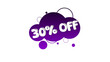 30% off word colorful bubble shape on white background.