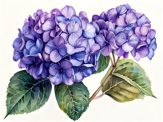 Wall Mural - purple Hydrangea flowers on white, watercolor flowers