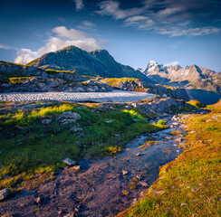 Poster - Nice summer view of Totensee lake. Spectacular morning landscape of Grimselpass, Switzerland. Gorgeous outdoor scene of Swiss Alps, Bern canton. Beauty of nature concept background.