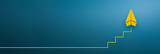 Ladder of success in business growth concept with yellow paper plane floating as step stair, copy space
