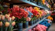 Modern florist shop, vibrant flowers and creative arrangements, artistic and fresh