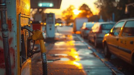 Sunset glow at vintage gas station