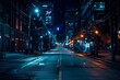 © ManusiaIkan - A deserted city at night, illuminated only by the soft glow of streetlights and the faint twinkle of stars in the darkened sky, evoking a sense of eerie tranquility, Generative AI