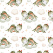 Cartoon 2024 New Year's card Dragon seamless pattern, happy new year and christmas childish background