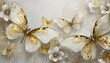 white butterfly on a flower, white butterflies on white with gold tint flowers painted with oil