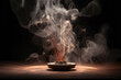  Close-up of a stick with incense and billowing smoke on a dark background, generated by AI.