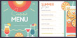 Retro summer restaurant cocktail menu design. Vector illustration