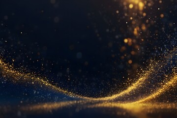 abstract background with dark blue and gold particle. christmas golden light shine particles bokeh o