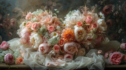 Canvas Print -   A collection of pink and white blossoms perched atop a window ledge alongside another arrangement of the same hues