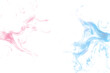 Pastel pink and baby blue watercolor paint swirl on transparent background.