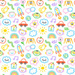 Colorful funny children doodle icon seamless pattern. Cute happy kid drawing symbol wallpaper print, diverse education conept background illustration texture.