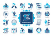 Bureaucracy icon set. Organization, Procedures, Department, Jurisdiction, Government, Administration, Society, Management. Duotone color solid icons