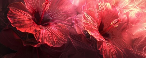 Wall Mural - Vibrant red hibiscus flowers with soft focus background