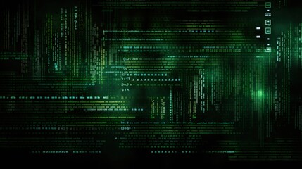 Dark green background with computer code