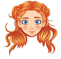 Wall Mural - Vector illustration of a smiling young redhead girl.