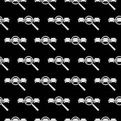 Wall Mural - Magnifying glass making a car choice icon seamless pattern on  black background