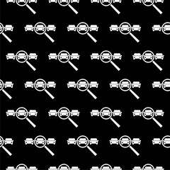 Wall Mural - Magnifying glass making a car choice icon seamless pattern on  black background