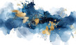 Watercolor blue abstract splash with gold glitter