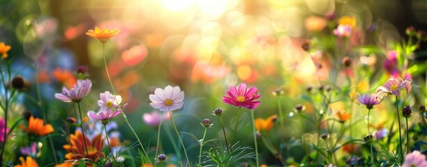  Sunset Symphony: A Vivid Tapestry of Blooming Zinnias Basking in Light - Generative AI