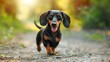 Sunset Serenity: A Dachshund's Blissful Moment in Nature's Embrace - Generative AI