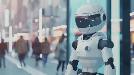 Aufkleber - Robot Walking Next to Tall Building