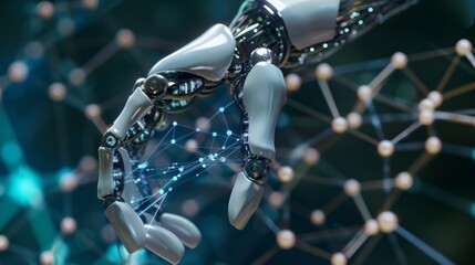 Fototapete - Robotic Hand Interaction With Virtual Network Interface