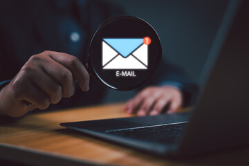 Aufkleber - business communication contact newsletter concept. icon new email, send an information message email from the tablet. smart SMS mail on digital. marketing social media. write text on the web
