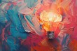 Creativity concept illustration, lightbulb made from oil paint mix on canvas