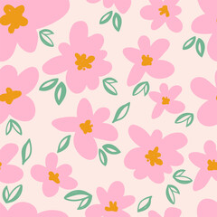 Wall Mural - Seamless pattern with hand drawn flowers. Vector illustration