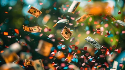 a jackpot background with money as confetti