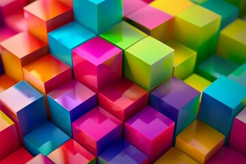 Wall Mural - Colorful geometric cubes, abstract 3D shapes, vivid rainbow colors, modern art illustration