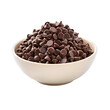 Chocolate chips bowl, bowl of Choco chips isolated on white background, chocolate chips on a white bowl