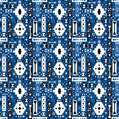 Wall Mural - Abstract blue geometric traditional ethnic seamless pattern