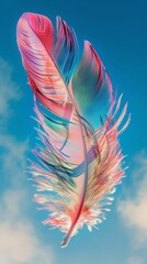 Wall Mural - Colorful feather against a blue sky