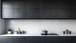 A minimalist kitchen boasting a striking contrast of dark cabinets against a pure white backsplash, with clean lines and uncluttered surfaces epitomizing modern simplicity.