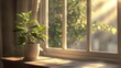 © iVGraphic - Houseplant by a sunny window with floating dust particles