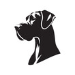 Graceful Great Dane Dog Silhouette: Majestic Canine Profile Illustration- Great Dane Black Vector Stock.