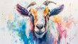 Colorful watercolor painting of a goat