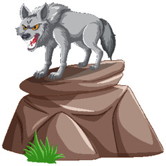 Sticker - Vector illustration of an angry wolf on a rock