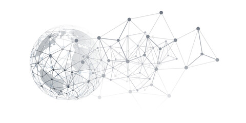 Black and White Modern Minimal Style Polygonal Networks Structure, Digital Telecommunications Concept Design,Network Connections, Transparent Geometric Wireframe, Creative Isolated Illustration