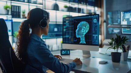 Female programmer is developing brain-machine interface for futuristic robotic device.