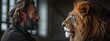 Lion Faceoff A Face-to-Face Encounter Between Man and Beast Generative AI
