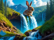 A Rabbit on waterfall in the mountains