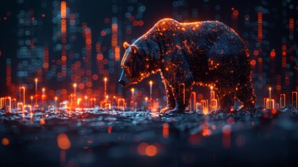 Fototapete - Stock market exchange concept, bearish shape and candlesticks combined with finance icons